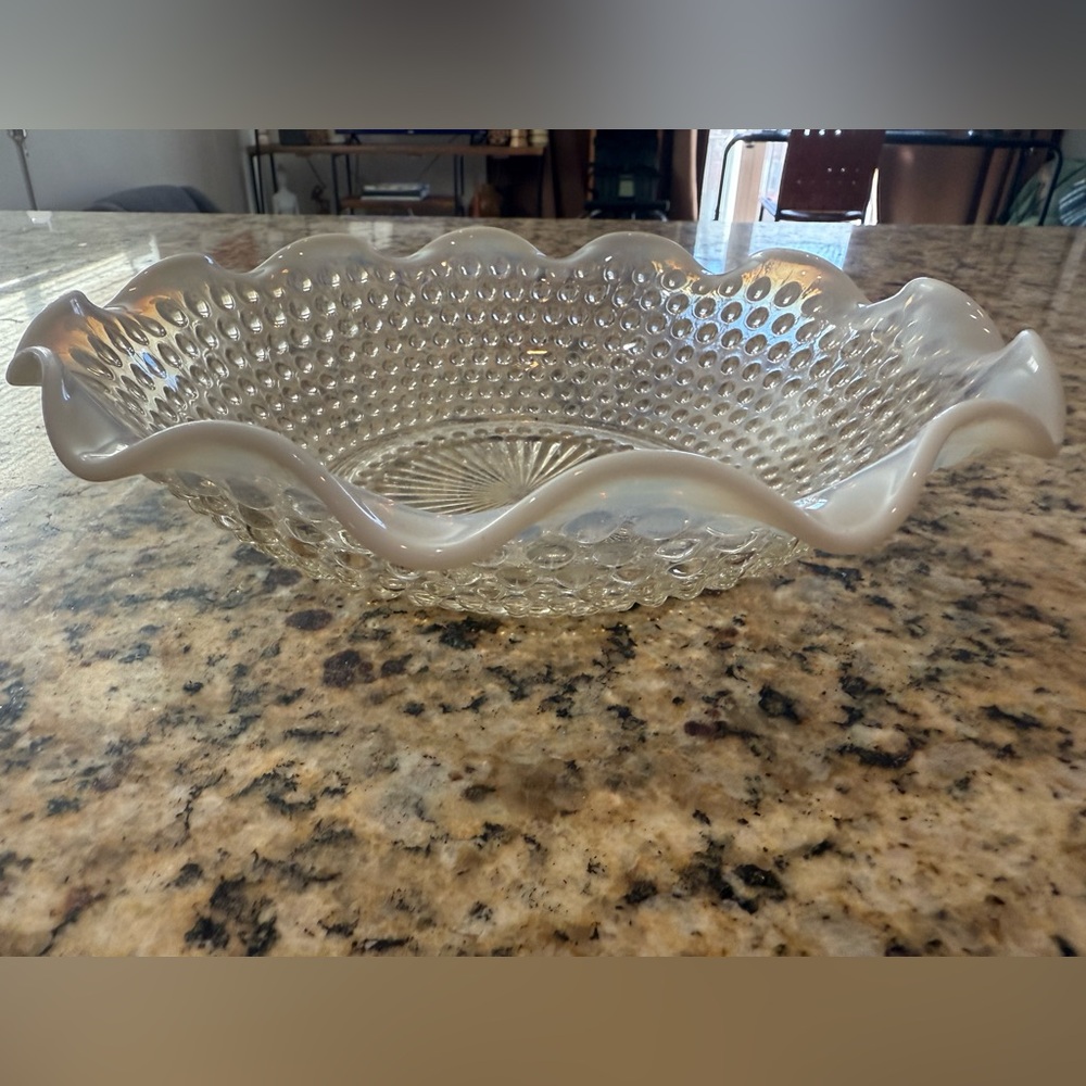 Vintage Anchor Hocking Moonstone Opalescent Glass Bowl